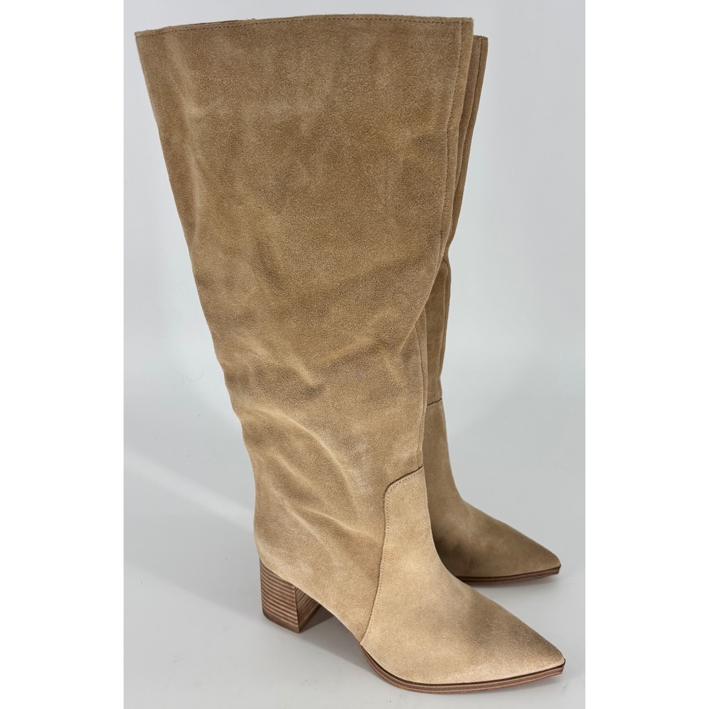 Vince Camuto Lumina Pointed Toe Boot Tan Women Size 6.5 WC Wide Calf Block Heel